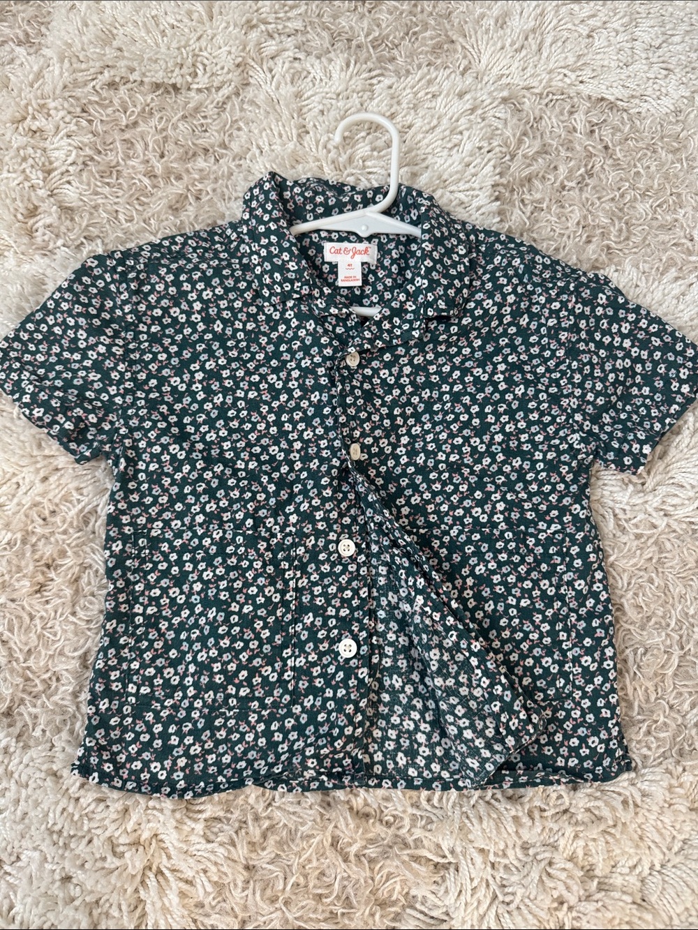 Cat & Jack Dark Green Short-Sleeve Floral Button-Down Shirt